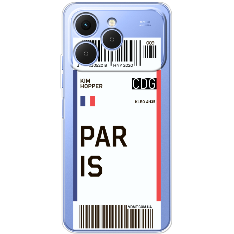 Прозорий чохол BoxFace Tecno Spark 40 Ticket Paris