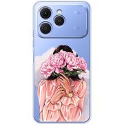 Прозорий чохол BoxFace Tecno Spark 40 Девушка с Пионами