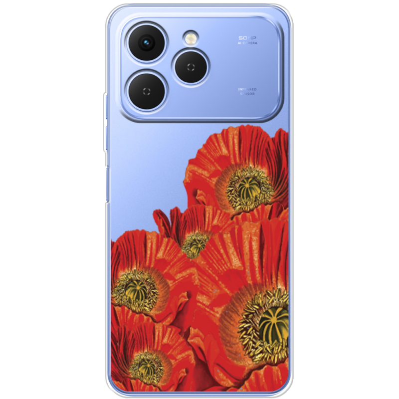 Прозорий чохол BoxFace Tecno Spark 40 Red Poppies