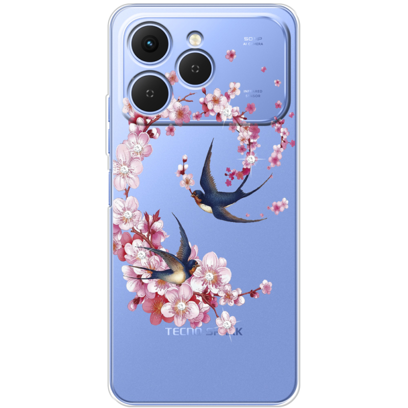 Чохол зі стразами Tecno Spark 40 Swallows and Bloom