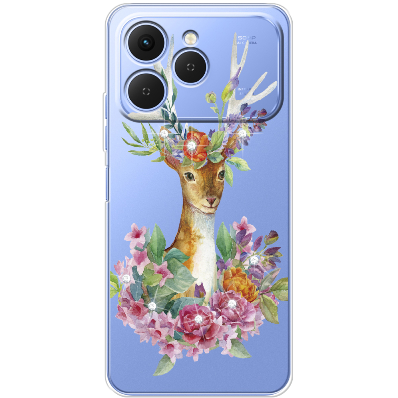 Чохол зі стразами Tecno Spark 40 Deer with flowers
