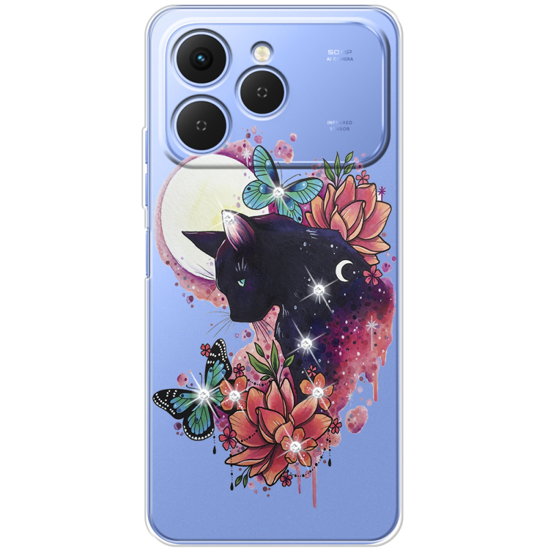 Чохол зі стразами Tecno Spark 40 Cat in Flowers