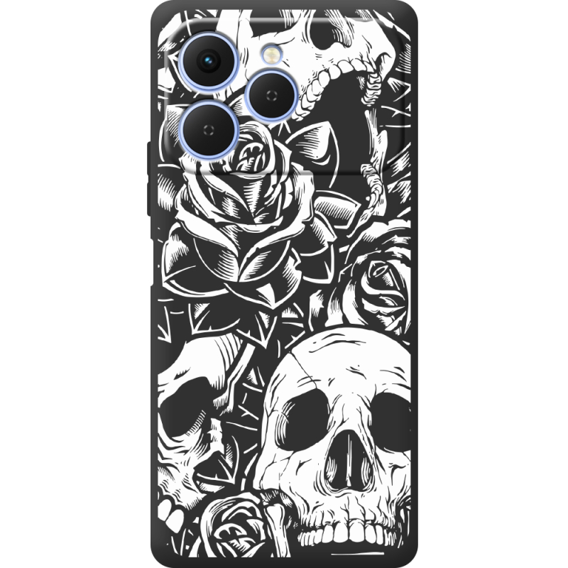 Чорний чохол BoxFace Tecno Spark 40 Skull and Roses
