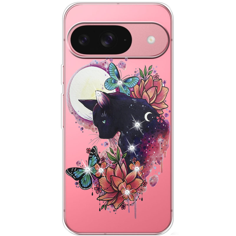 Чохол зі стразами для Google Pixel 10 Cat in Flowers