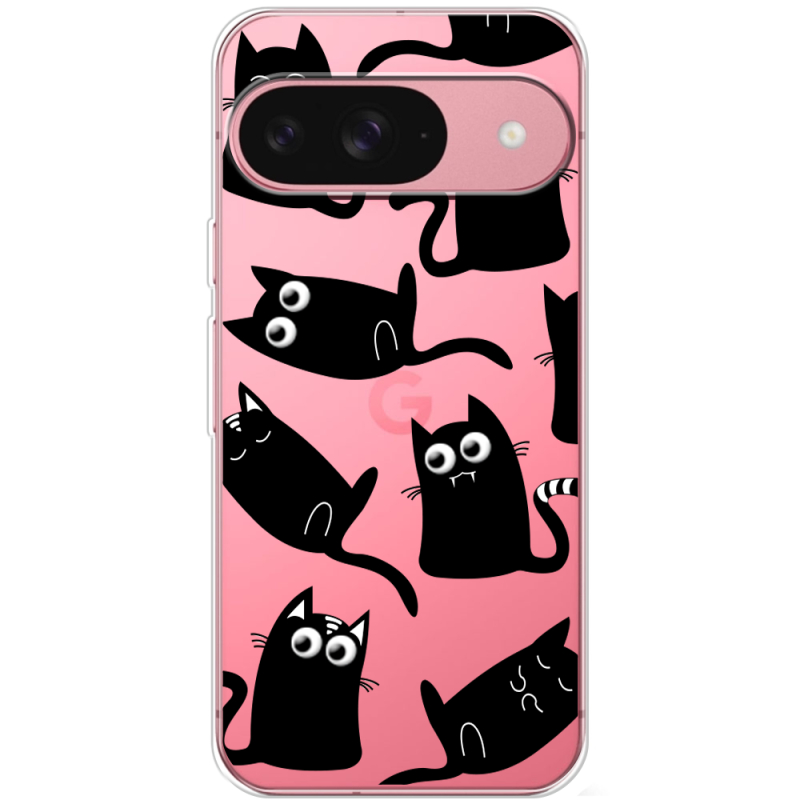 Прозорий чохол BoxFace Google Pixel 10 с 3D-глазками Black Kitty