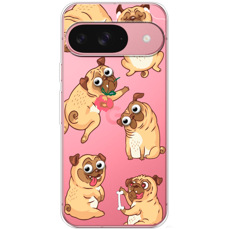Прозорий чохол BoxFace Google Pixel 10 с 3D-глазками Pug
