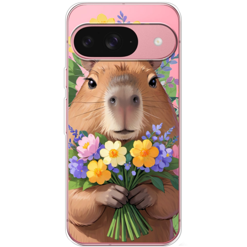 Прозорий чохол BoxFace Google Pixel 10 Капибара з квітами