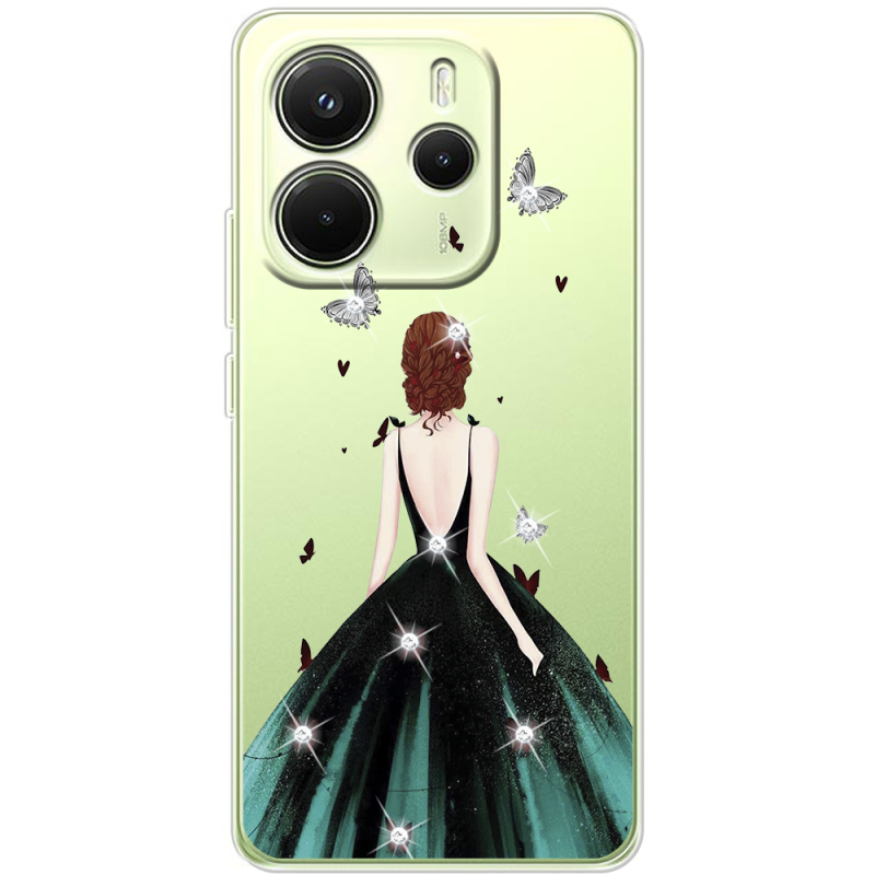 Чохол зі стразами Xiaomi Redmi Note 14 4G Global version Girl in the green dress