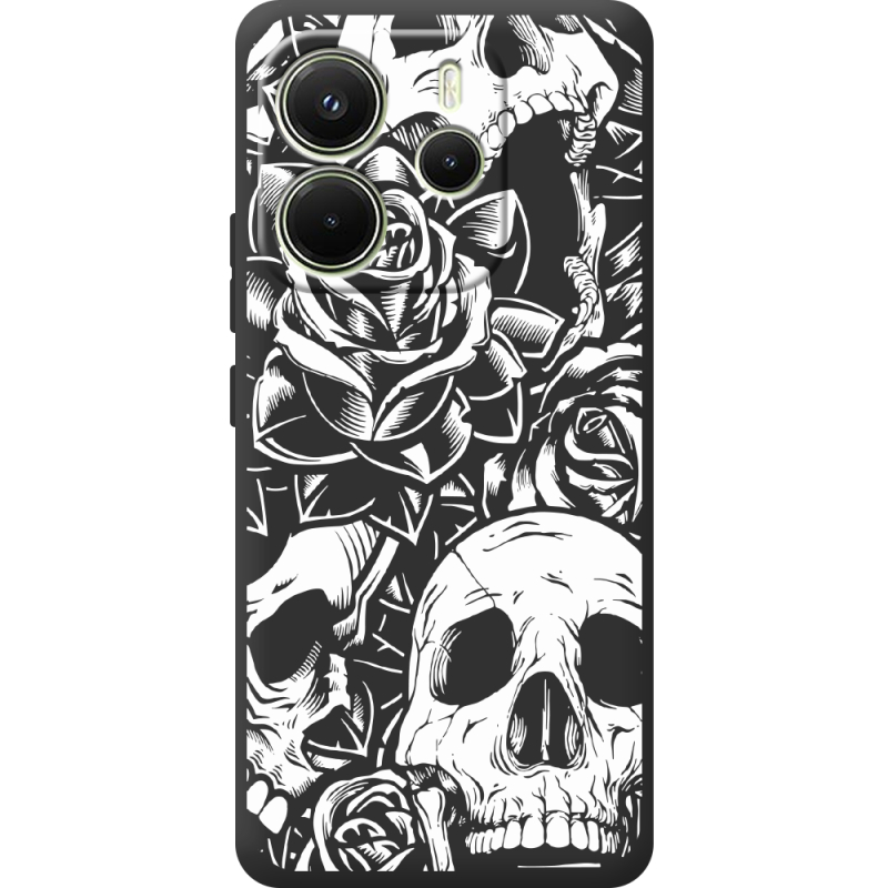 Чорний чохол BoxFace Xiaomi Redmi Note 14 4G Global version Skull and Roses