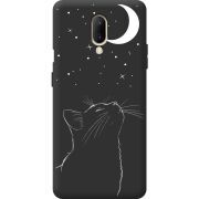 Чорний чохол BoxFace OnePlus 7 Місячний кіт
