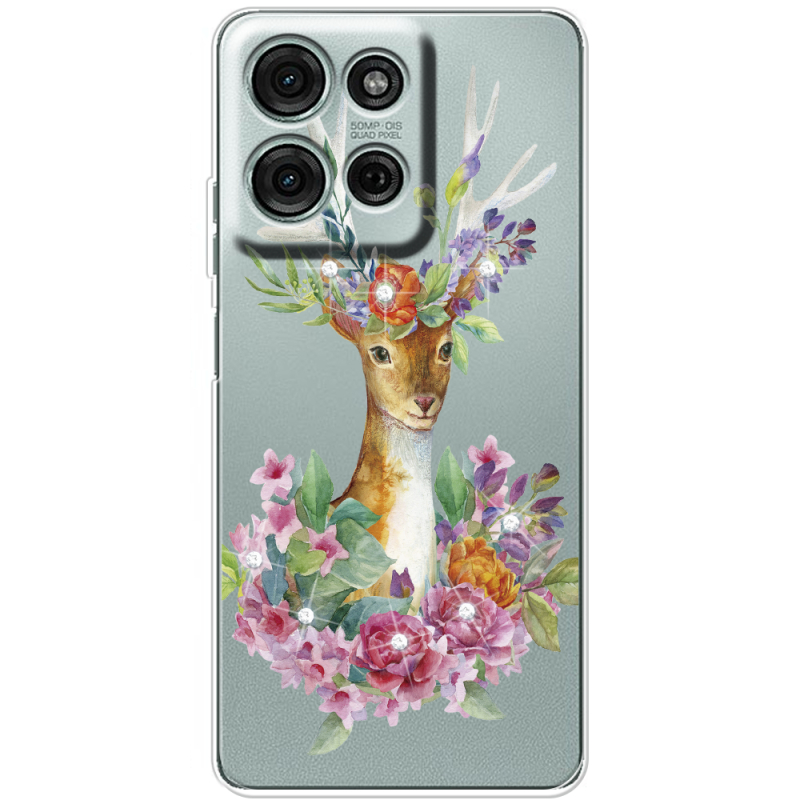 Чохол зі стразами Motorola Moto G56 Deer with flowers