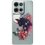Чохол зі стразами Motorola Moto G56 Cat in Flowers