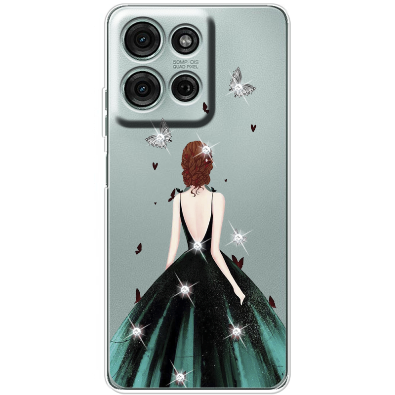 Чохол зі стразами Motorola Moto G56 Girl in the green dress
