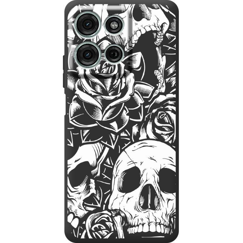 Чорний чохол BoxFace Motorola Moto G56 Skull and Roses