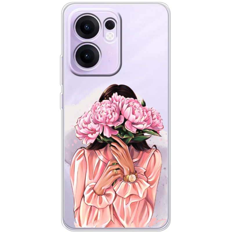 Прозорий чохол BoxFace OPPO Reno 14 F Девушка с Пионами
