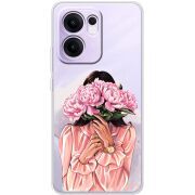 Прозорий чохол BoxFace OPPO Reno 14 F Девушка с Пионами