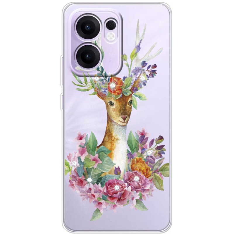 Чохол зі стразами OPPO Reno 14 F Deer with flowers