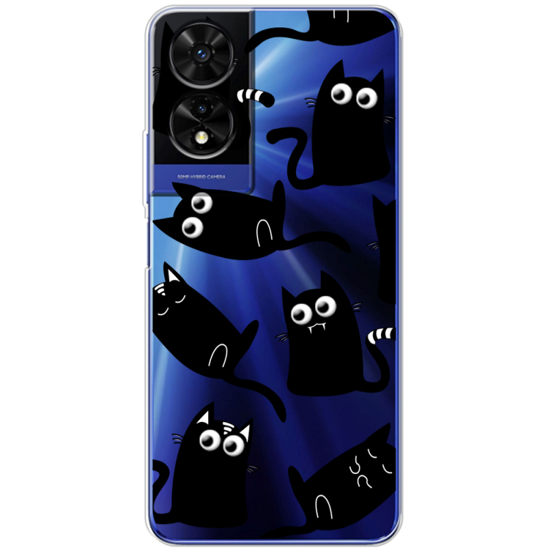 Прозорий чохол BoxFace TCL 505 с 3D-глазками Black Kitty