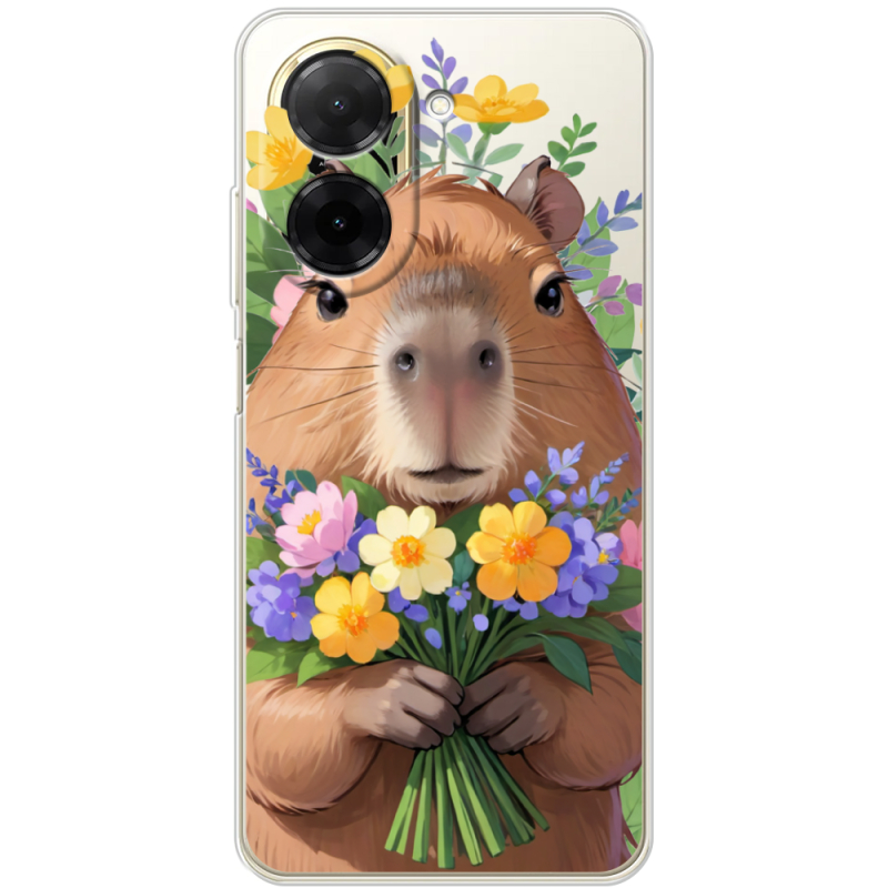 Прозорий чохол BoxFace Poco C71 Капибара з квітами