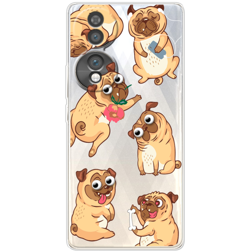 Прозорий чохол BoxFace Honor 70 с 3D-глазками Pug