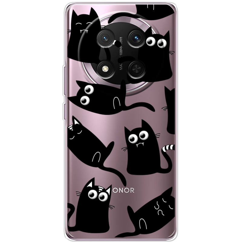 Прозорий чохол BoxFace Honor Magic 7 Lite 5G с 3D-глазками Black Kitty