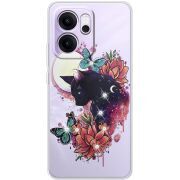 Чохол зі стразами OPPO Reno 14 F Cat in Flowers