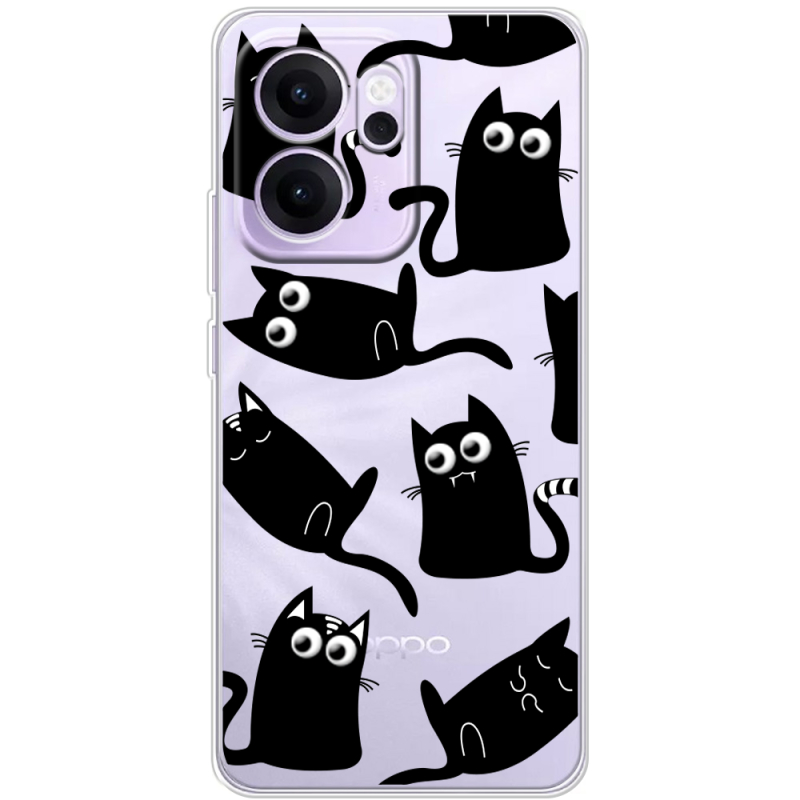Прозорий чохол BoxFace OPPO Reno 14 F с 3D-глазками Black Kitty