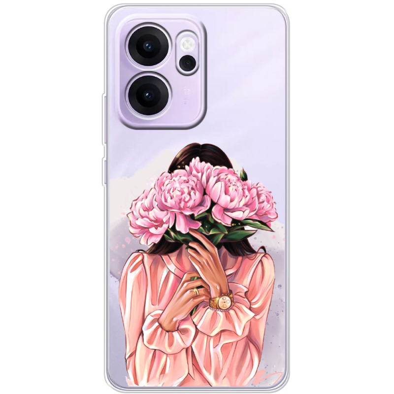 Прозорий чохол BoxFace OPPO Reno 14 FS Девушка с Пионами