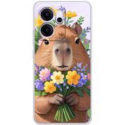 Прозорий чохол BoxFace OPPO Reno 14 FS Капибара з квітами