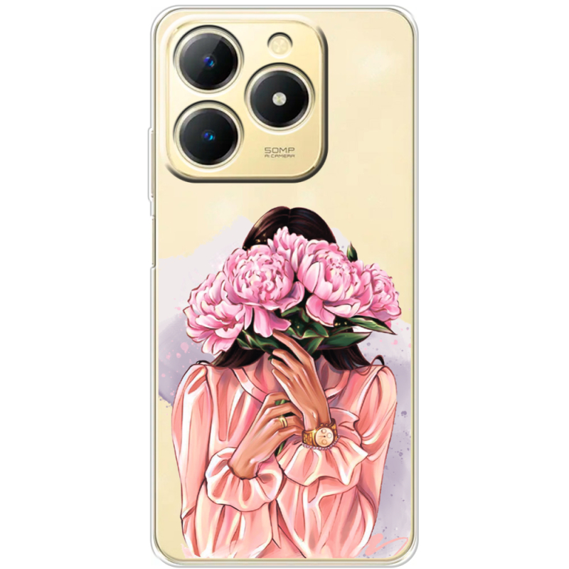 Прозорий чохол BoxFace Realme Note 70 Девушка с Пионами