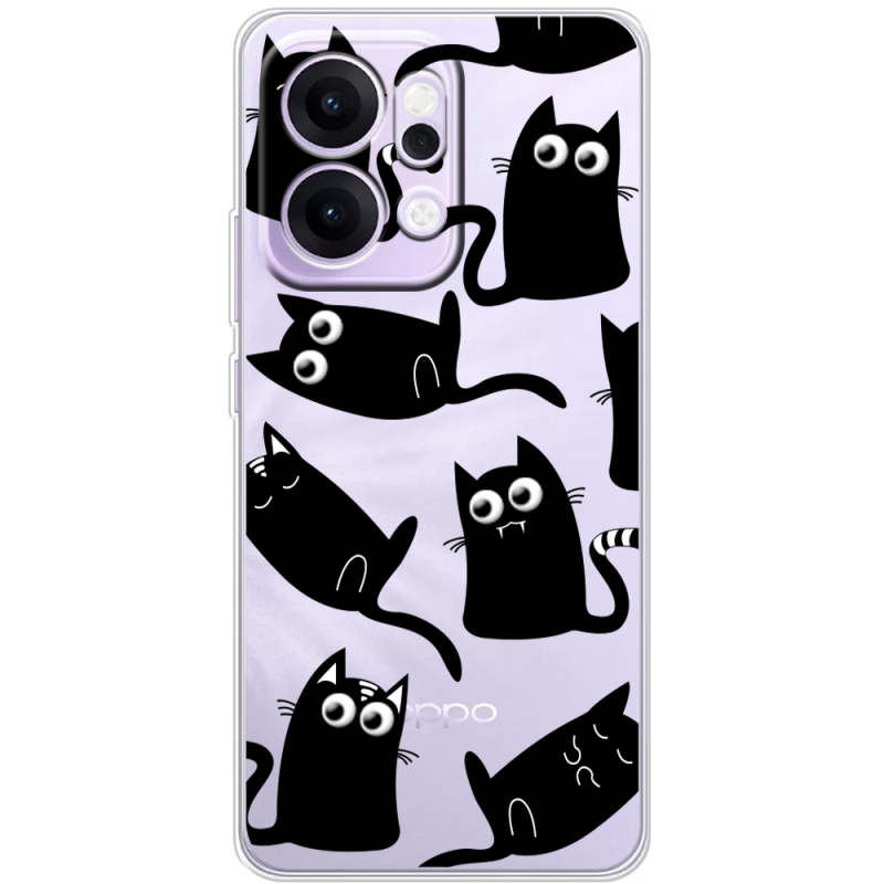 Прозорий чохол BoxFace OPPO Reno 14 5G с 3D-глазками Black Kitty