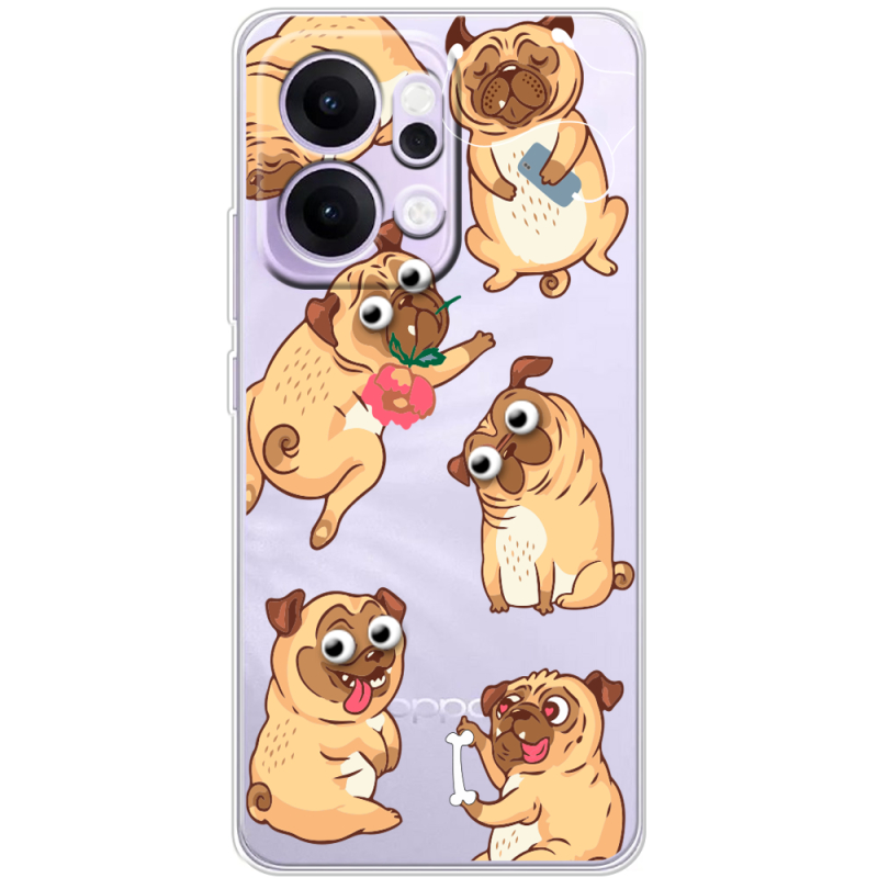 Прозорий чохол BoxFace OPPO Reno 14 5G с 3D-глазками Pug