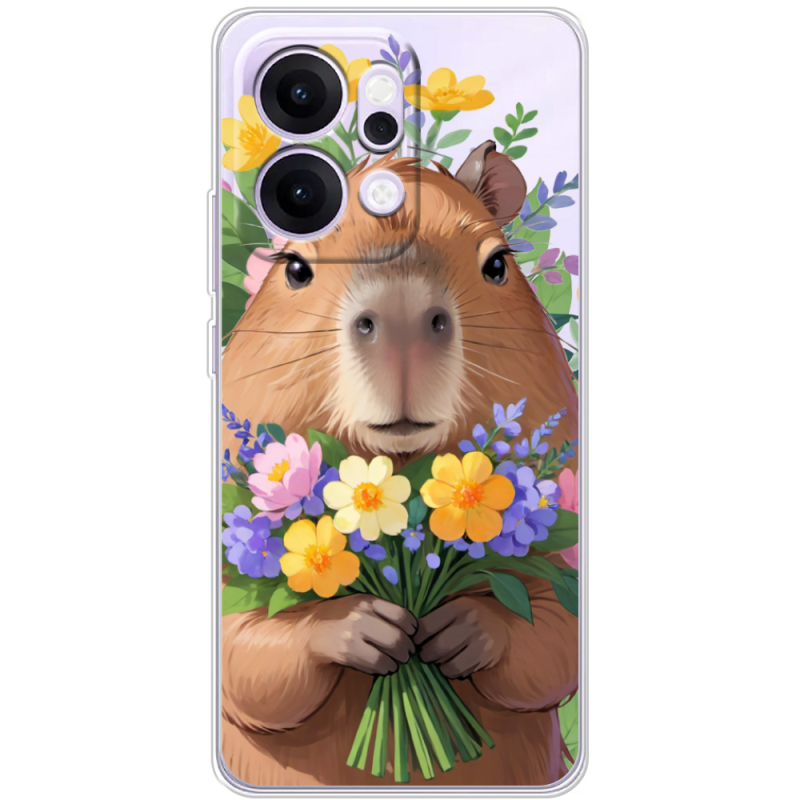 Прозорий чохол BoxFace OPPO Reno 14 Pro 5G Капибара з квітами