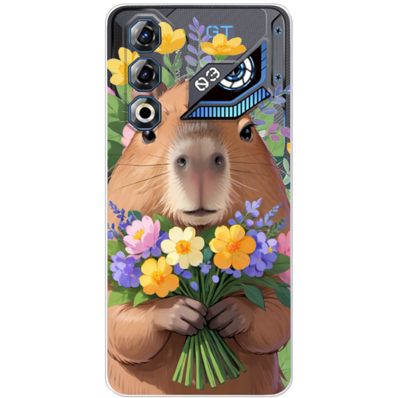 Прозорий чохол BoxFace Nubia Neo 3 GT 5G Капибара з квітами
