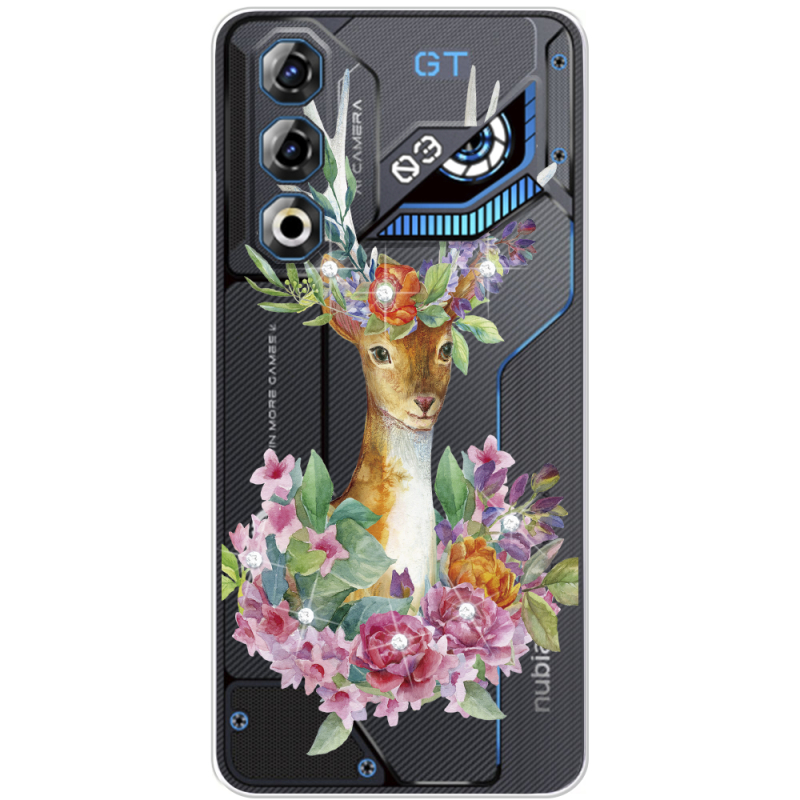 Чохол зі стразами Nubia Neo 3 GT 5G Deer with flowers