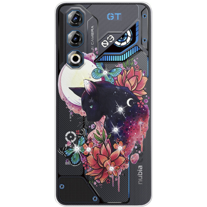 Чохол зі стразами Nubia Neo 3 GT 5G Cat in Flowers