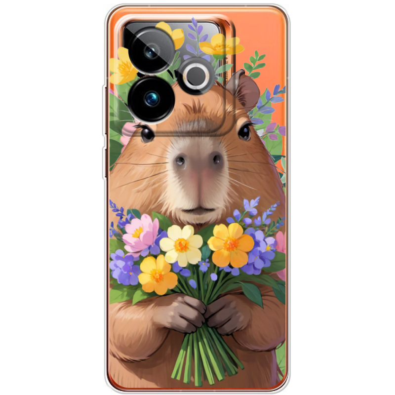 Прозорий чохол BoxFace Realme GT 7 5G Капибара з квітами