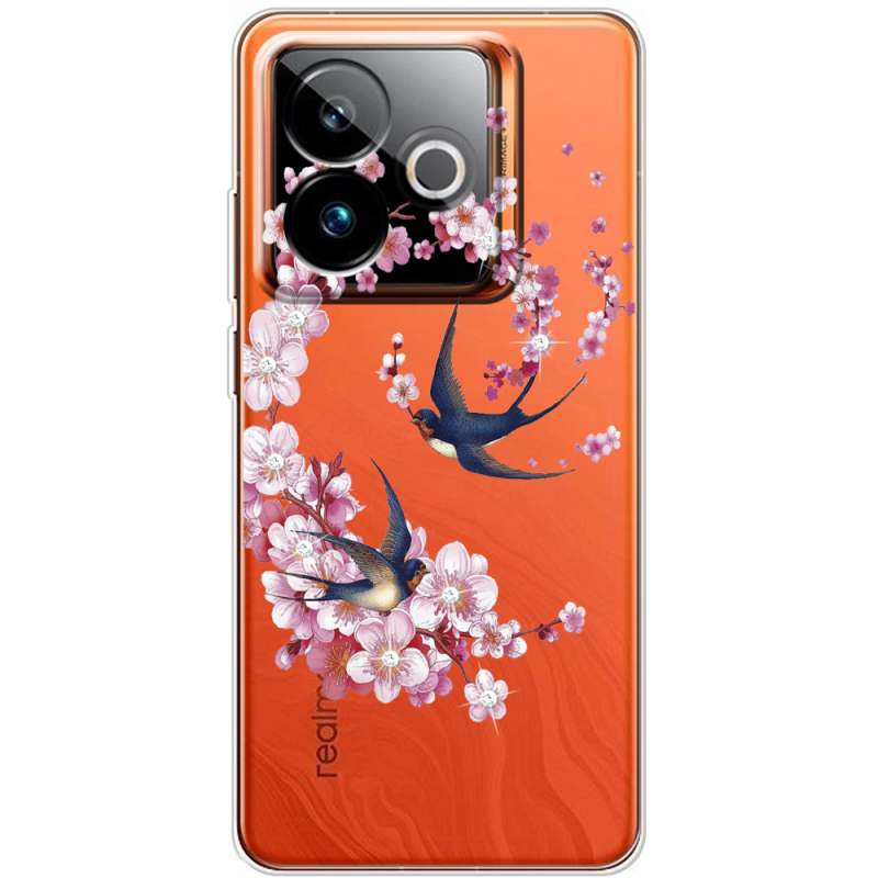 Чохол зі стразами Realme GT 7T 5G Swallows and Bloom