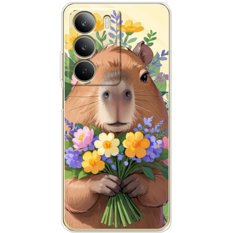 Прозорий чохол BoxFace Realme C71 Капибара з квітами