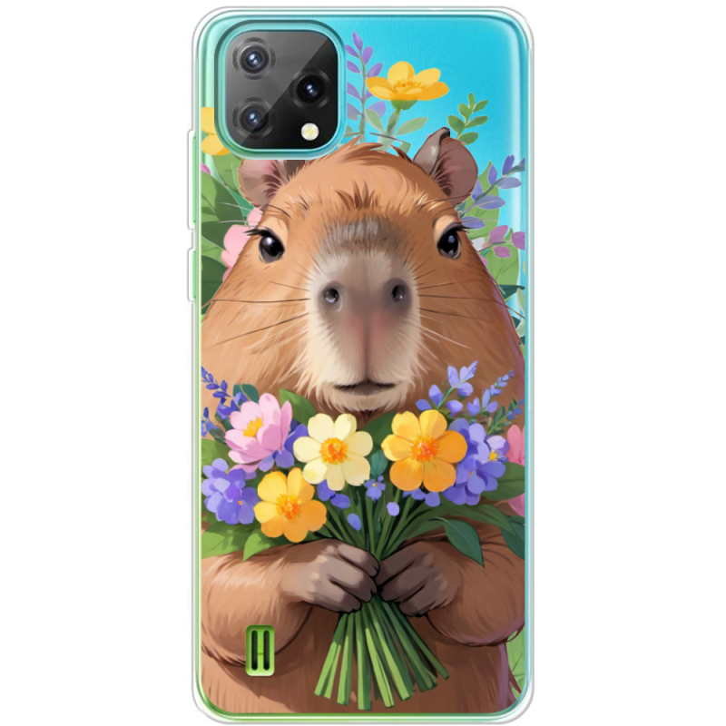 Прозорий чохол BoxFace Blackview Oscal C60 Капибара з квітами