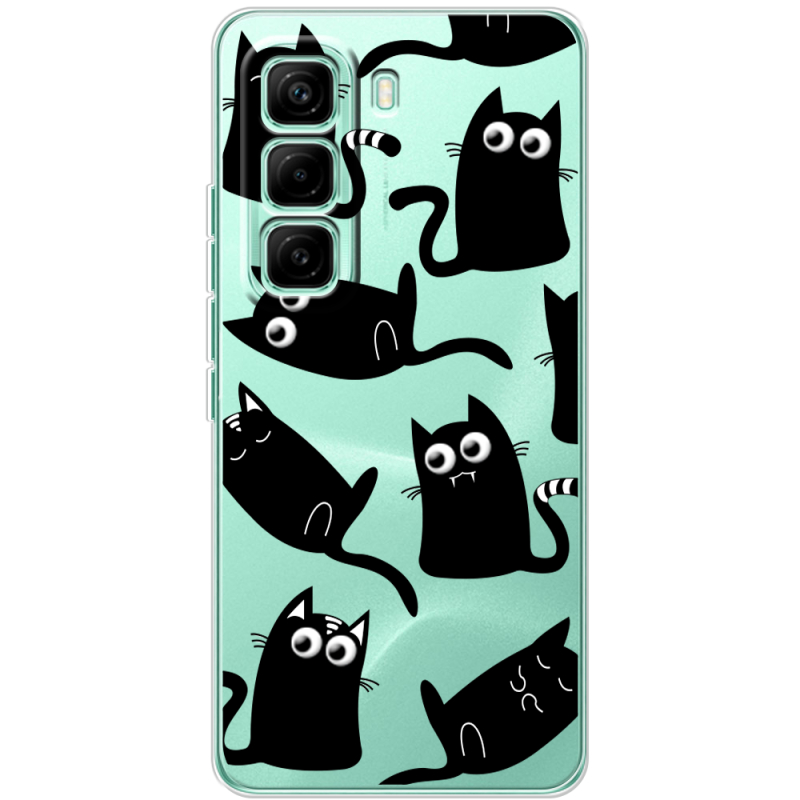 Прозорий чохол BoxFace Infinix Hot 60 Pro с 3D-глазками Black Kitty