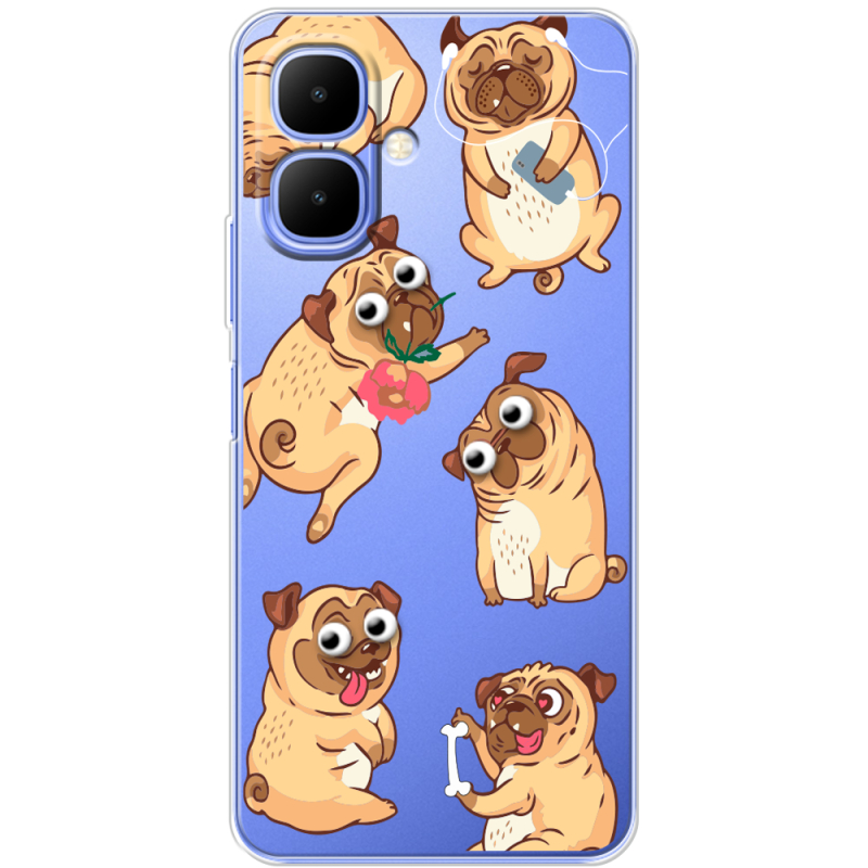 Прозорий чохол BoxFace Tecno Spark Go 2 с 3D-глазками Pug