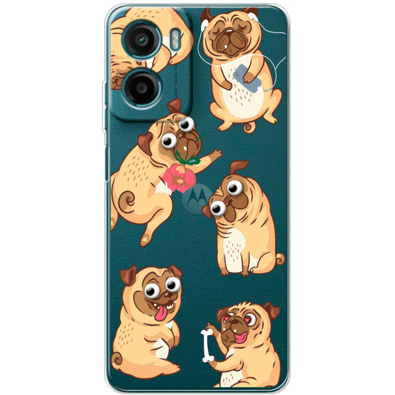 Прозорий чохол BoxFace Motorola G06 с 3D-глазками Pug