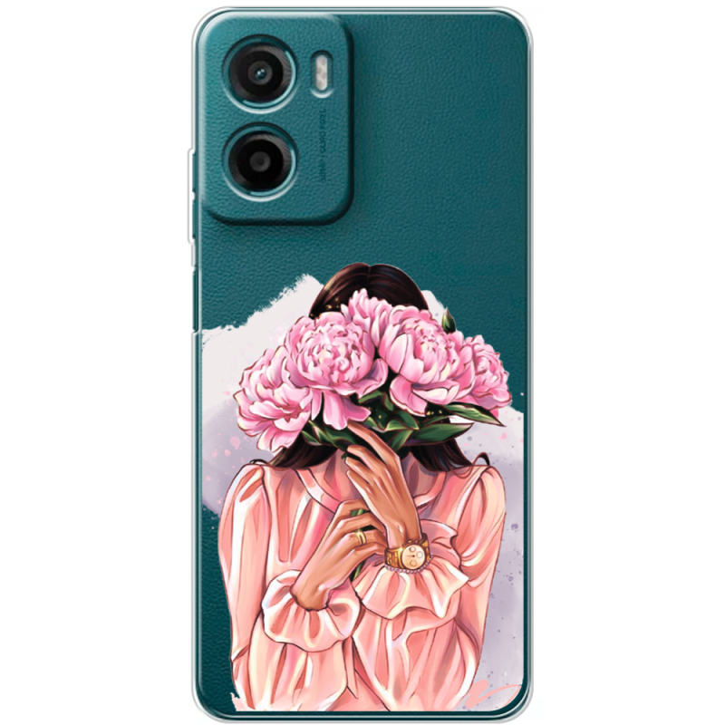 Прозорий чохол BoxFace Motorola G06 Девушка с Пионами