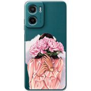 Прозорий чохол BoxFace Motorola G06 Девушка с Пионами