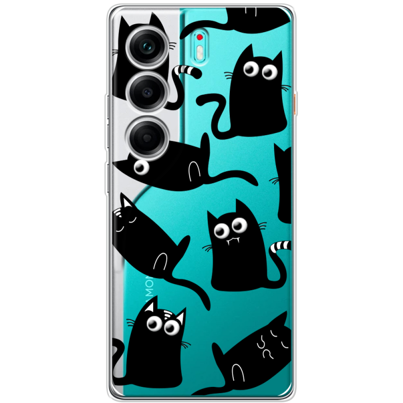 Прозорий чохол BoxFace Tecno Camon 40 с 3D-глазками Black Kitty