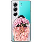 Прозорий чохол BoxFace Tecno Camon 40 Девушка с Пионами