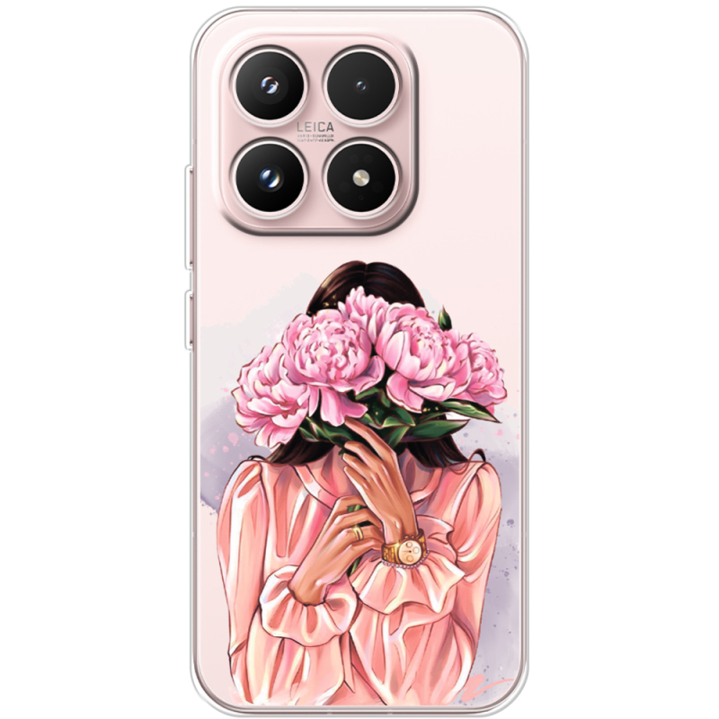 Прозорий чохол BoxFace Xiaomi 17 Девушка с Пионами