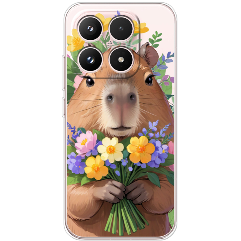 Прозорий чохол BoxFace Xiaomi 17 Капибара з квітами