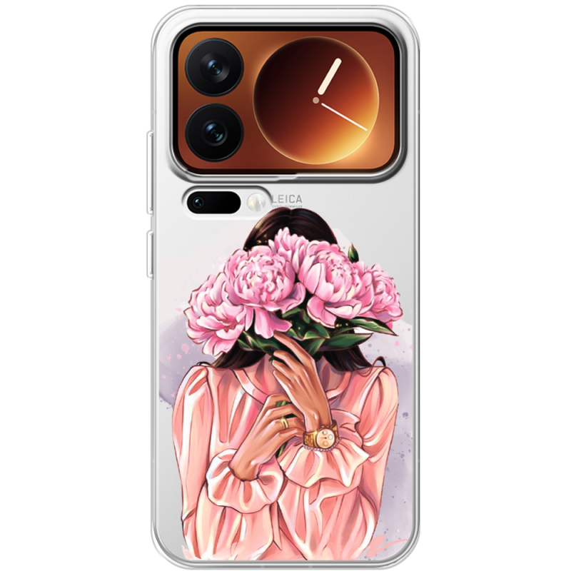 Прозорий чохол BoxFace Xiaomi 17 Pro Девушка с Пионами